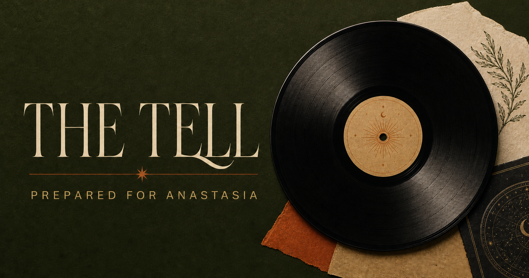 The Tell — prepared for Anastasia, beside a vinyl record